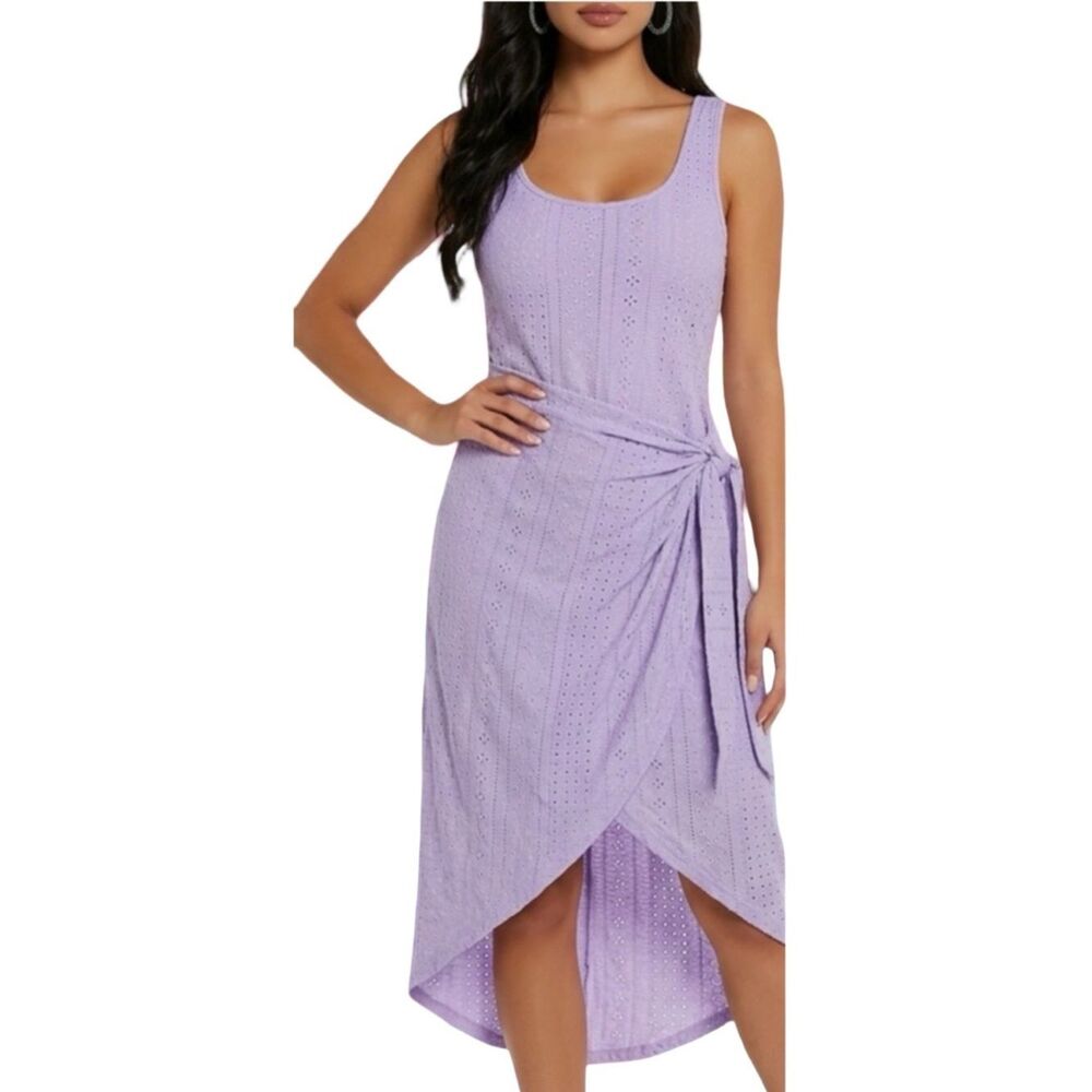 🛍️ CHICME Lavender Eyelet Lace Sleeveless Side-Tie Wrap Tank Dress Size MED - LG
